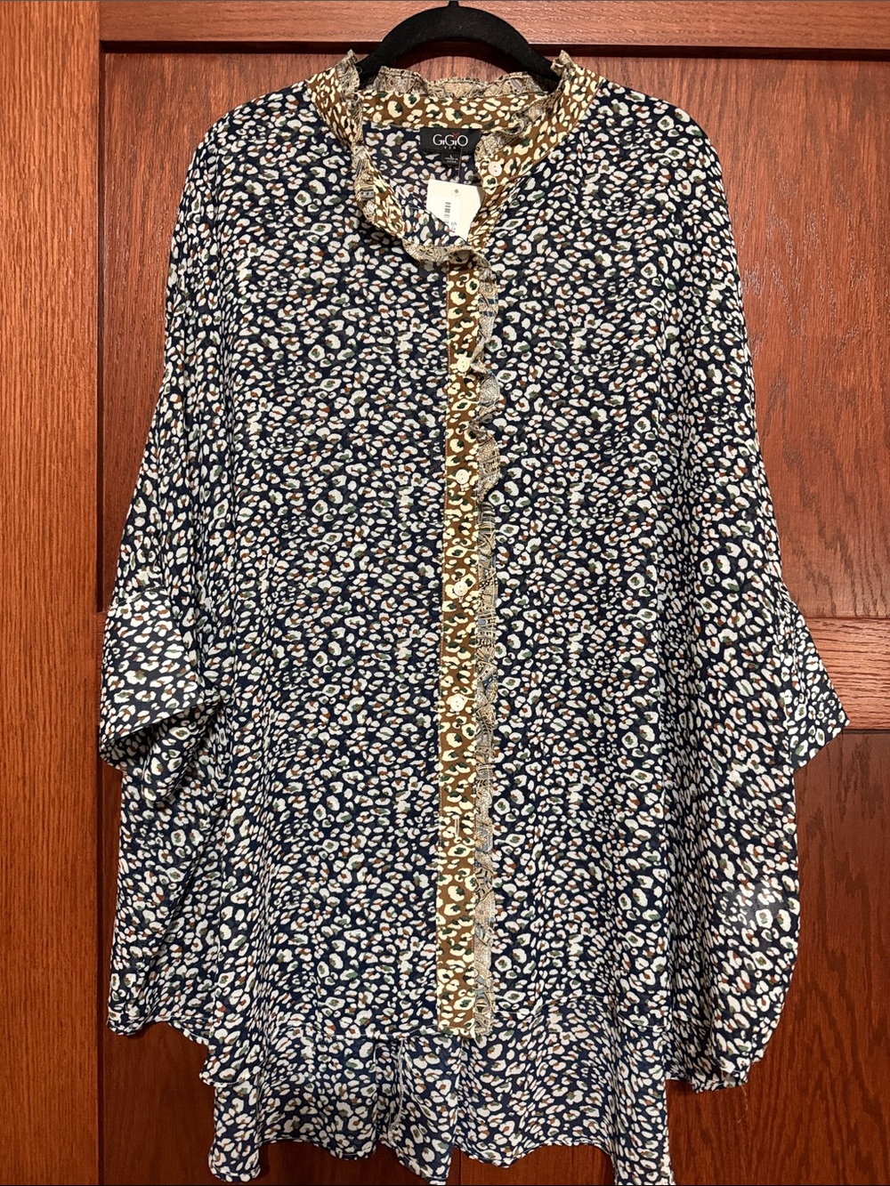 GiGiO Navy, Ivory and Gold Printed Ruffle-Trim Tunic NWT